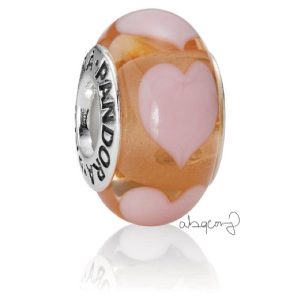 EUC Pandora 790660 Sterling Silver Rose Murano Glass Charm w/ Pink Hearts